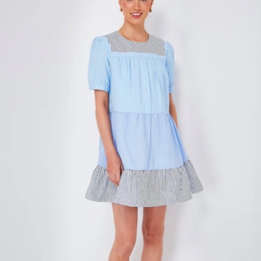 English Factory Blue Striped Quinn Dress